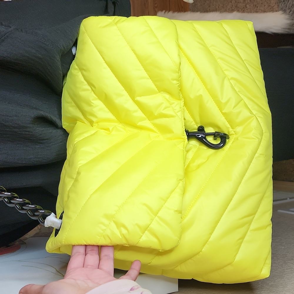 REBECCA MINKOFF NEW YELLOW NEON PILLOW PUFFY EDIE NYLON XL SHOULDER BAG